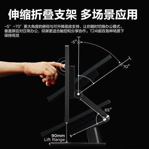 Lenovo 23.8-inch touch screen computer monitor HD IPS screen hardware blue light filter Ten-point capacitive touch Type-C 90EW reverse power supply Telescopic folding base T24t-20 TUV eye-friendly certification