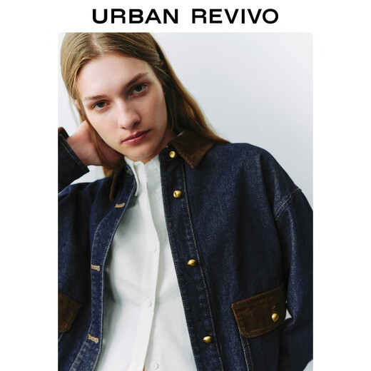 
UR[HOT]2025 autumn new women's denim retro splicing contrast denim jacket UYU850126 blue XS