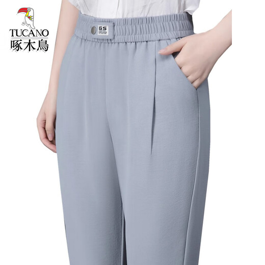 啄木鸟冰丝哈伦裤女夏季薄款九分休闲妈妈中年宽松小脚裤2025新款 卡其色送卡其色 M 【建议85-98斤】