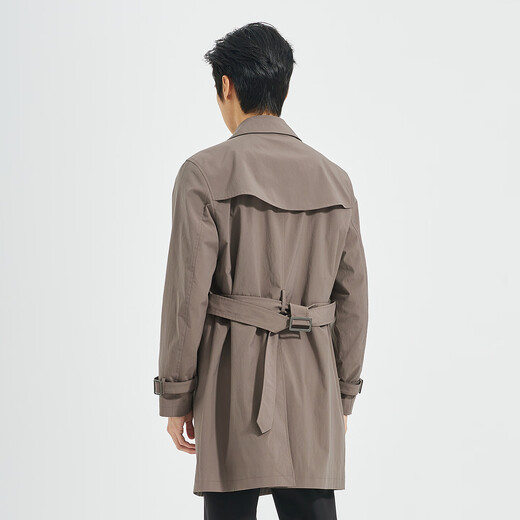 LiLang Youth Business Men's Suit Collar Windbreaker Men's Long Double-Breasted Easy-Care Commuting Windproof Executive Jacket Red Brown (1H) XL (175)