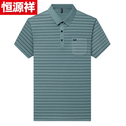 恒源祥纯棉短袖t恤男士2025新款中年休闲条纹polo衫全棉上衣男装 NWXL84-9908军绿 M