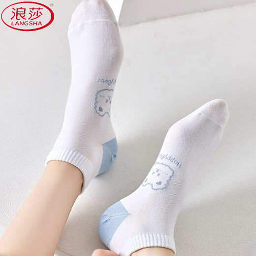 浪莎（LangSha）春夏季新款男女袜子短筒夏款百搭纯色ins袜船袜透气日系可爱短袜 【蓝色小熊】 均码 5双
