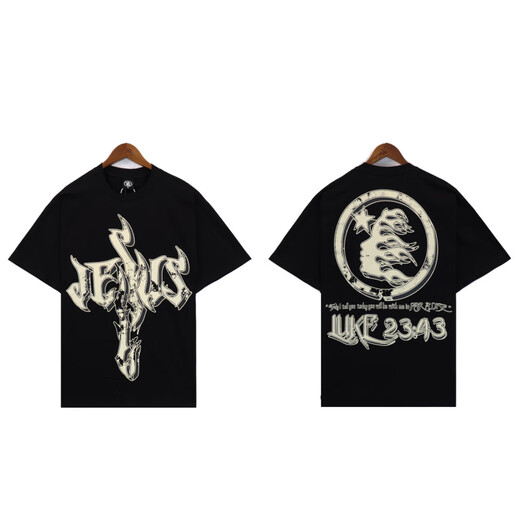 Lee Kids American Trendy Brand Hell Star Letter Camiseta con estampado de huellas Hombres y mujeres Siguiente manga corta de deportes sueltos 2691 Black S