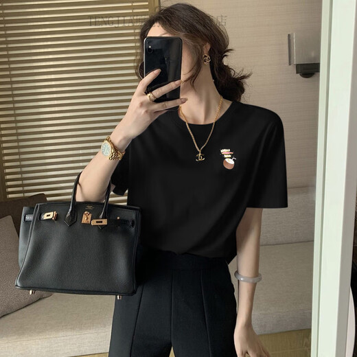 Adidas short-sleeved women's summer black printed cute half-sleeved casual top pure cotton sports black T-shirt IP3878 XS 70-85Jin[Jin equals 0.5 kg]