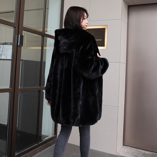 
Winter home brand imported mink coat for women whole mink medium length hooded mink fur fur coat for women with hat winter black XL 120Jin[Jin equals 0.5 kg]-140Jin[Jin equals 0.5 kg]