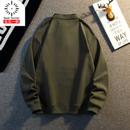 Kuraishi Kazuki Kuraishi Kazuki American retro loose heavy bottoming long-sleeved sweatshirt men's autumn and winter high-end Henley shirt top Army Green XL