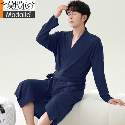 莫代尔华夫格浴袍男款春秋季纯棉中长款男士睡袍2025新款吸水一体式浴衣 LJ16834 M 【体重100-120斤】