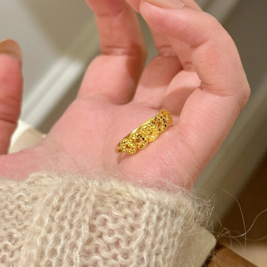 OEMG Old Phoenix Gold Store Silver Lucky Plate Wrapped with Copper Coins Crushed Ice Five Emperors Coin Ring Women's Niche Design Light Luxury Silver One-item Check (Drawer Gift Box)