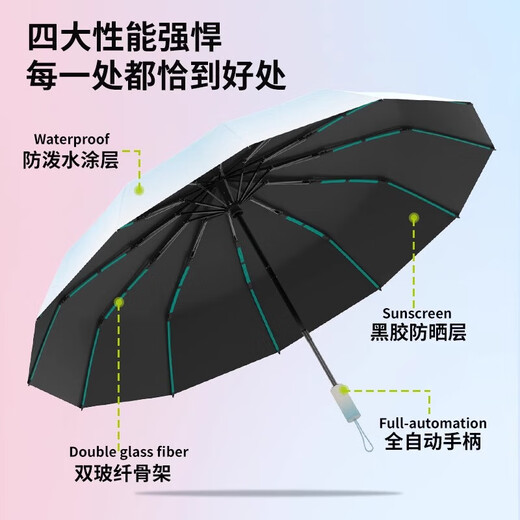 Gradient umbrella, sunny or rainy, large reinforced folding parasol, UV men's and women's sun umbrella, fully automatic, 60-bone gradient salt system - sea salt blue, fully automatic