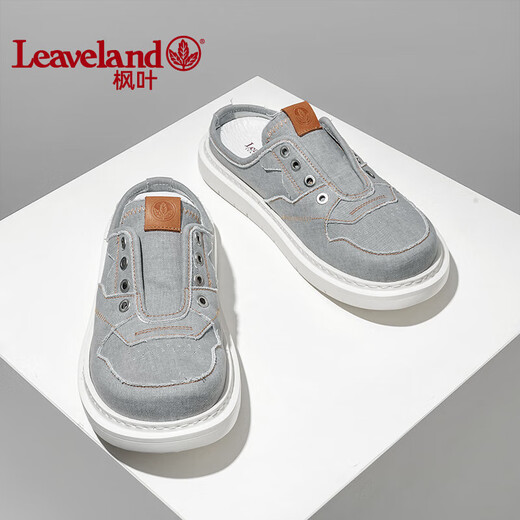 枫叶（leaveland）一脚蹬帆布鞋男夏季简版时尚透气半包拖鞋男防臭软底男士休闲鞋 灰色（皮鞋码） 41