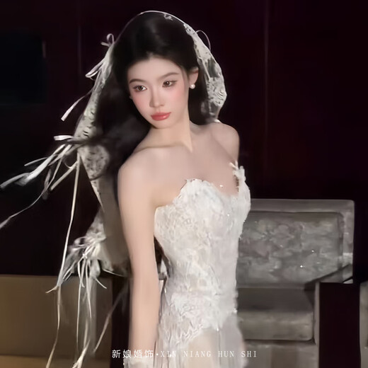 Zi Jiafu New French Bridal Veil Super Fairy Lace Bow Ribbon Headdress Feeling Wedding Dress Travel Photography Accessories Veil Beige