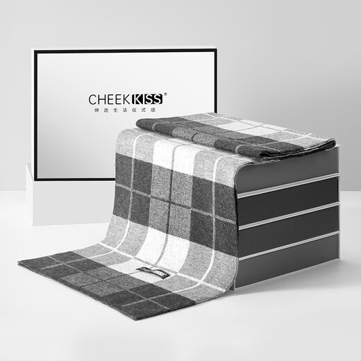 CheekKiss Men's Scarf Men's Winter Wool Thick Warmth British Style Couple Scarf as a High-end Gift for Boyfriend Plaid Light Gray [Ghostwritten Greeting Cards - Fast Delivery]
