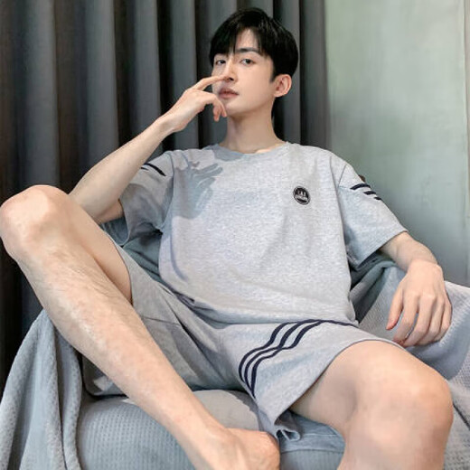 略辰夏季休闲大码睡衣男短袖大码可外穿青年学生套头居家居服套装 HDE9928【棉】 M