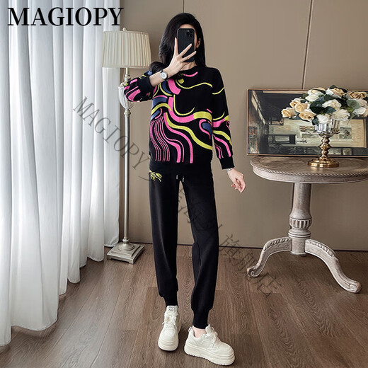 MAGIOPY国际奢侈高档品牌时尚潮流休闲运动套装女春季2025新款欧货小众黑 黑色两件套 S(100斤以内)