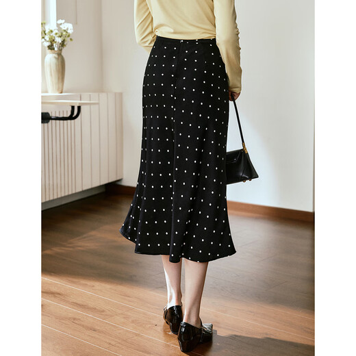 Olrain A-Line Slim Polka Polka Skirt Autumn 2025 New High-Waist Slim Slim Longitud Mid-longitud de longitud de longitud en blanco y negro Polka XL 170/76A/XL