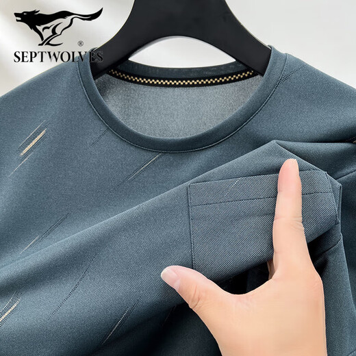 Septwolves (Septwolves) Sommer-Männer kurzärmelig T-Shirt mit mittleren Nacken mit mittleren Nacken mit Middle Color Color Top Herren lose, halbärmelige Taschen Live DX-691 Lake Blue M 165/Vorgeschlagen 120jin [Jin gleich 0,5 kg] oder weniger
