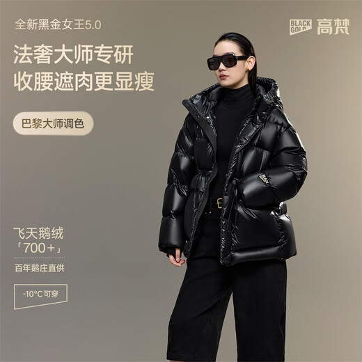 Gao Fan and Yang Mi's same style black gold goose down jacket Queen 5.0 five-lattice women's puff down jacket fashionable versatile thickened jacket black S