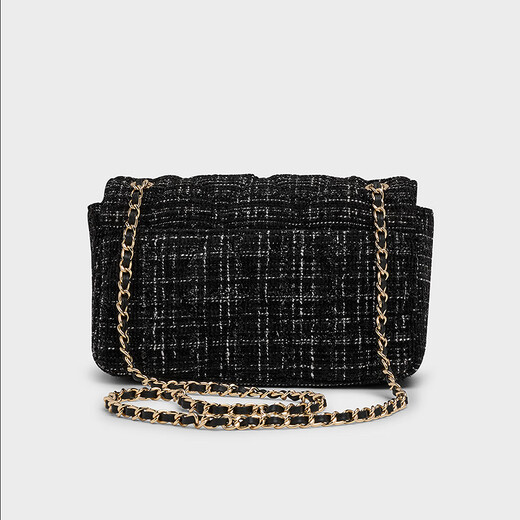 CHARLES&KEITH25夏新品时尚菱格链条单肩斜挎小方包七夕礼物CK2-20671747 Black Tweed黑色/白色 S