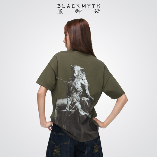 Black Myth Bull Demon King short-sleeved T-shirt Black Myth Goku official peripheral clothing for men and women, casual, olive green L