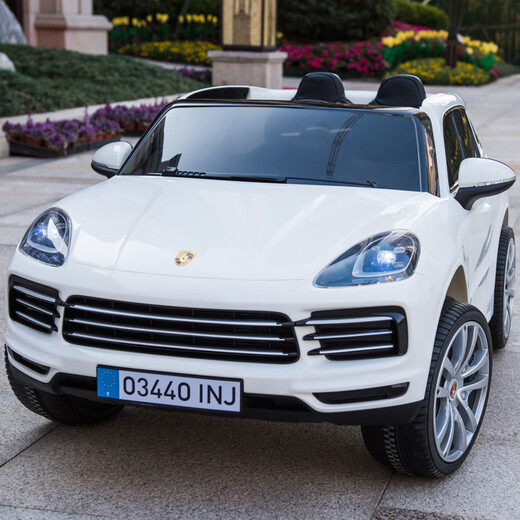 BeRica Porsche children's electric car four-wheel car two-person off-road vehicle two-seater with remote control for children to sit on white