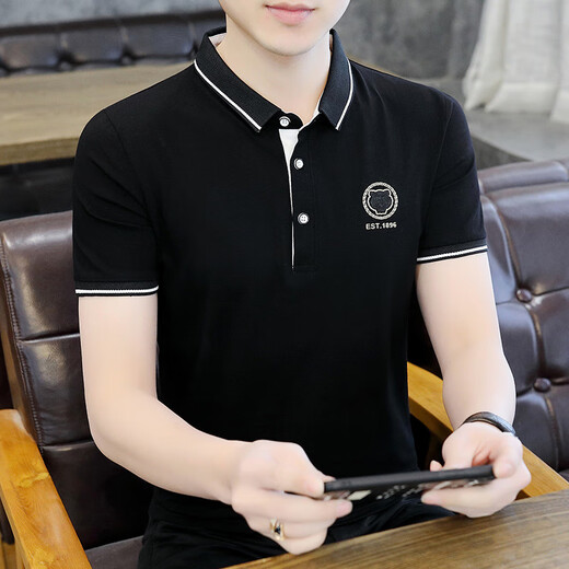 FJLT light luxury high-end brand polo shirt men's T-shirt in summer new fashion short-sleeved lapel business breathable top F6628 (black) M (recommended 90-115 Jin [Jin equals 0.5 kg])