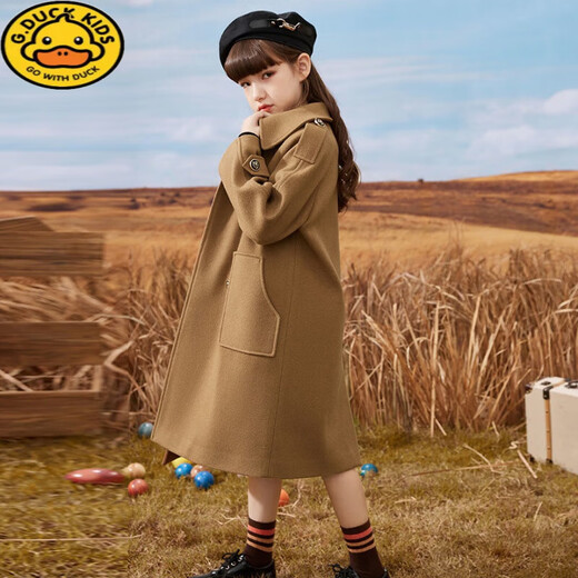 G.DUCKKIDS女童呢子外套加棉儿童毛呢大衣中长款秋冬新款大童洋气女孩学院风 奶茶色夹棉款 130 身高120-125cm年龄7-8岁