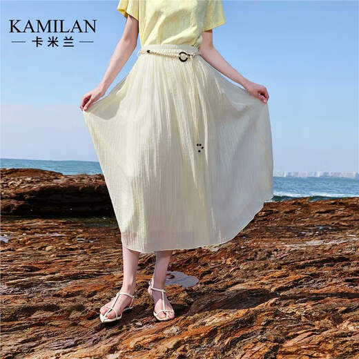 卡米兰（kamilan）（送腰带）a字半身裙梨型身材遮胯女2025夏季新款宽松裙子 白色 S
