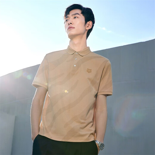 Dancing with Wolves POLO shirt men summer simple casual ice silk tiger full print short-sleeved polo top men 701 khaki 2XL 185/100A