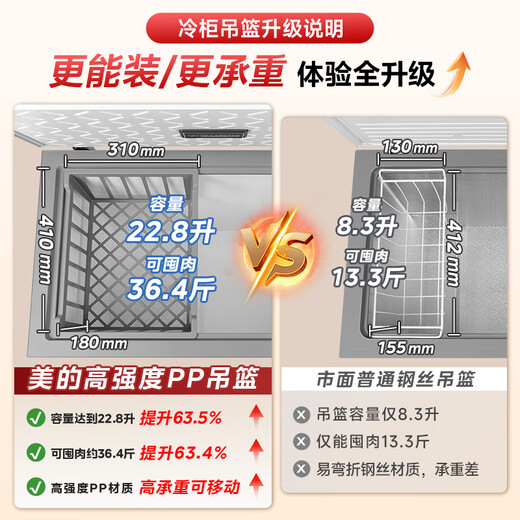 Midea small steel cannon freezer 200/300/400/500/700 liters household small freezer, minus -40 degrees ultra-low temperature, 300 liters or more large capacity energy-saving commercial freezer, top version/-40 degrees deep freezing quick freezing/inner steel and outer steel 300 liters