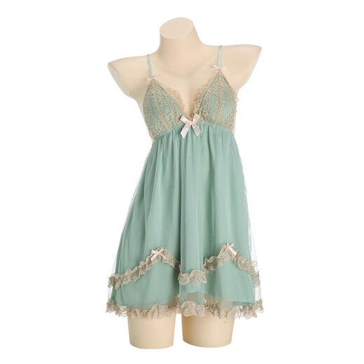 Douyin Pyjamas le plus chaud pour femmes avec poitrine PADS SOSPENSEGOWN FRENSE SEXY SEXY LACE MESH Vêtements Home Clothing P3886 Green (robe extérieure + ceinture) M