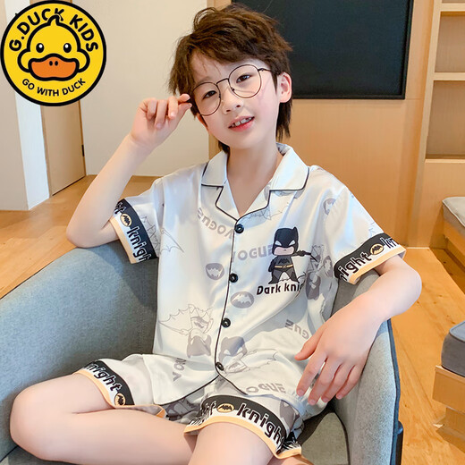 HARROW Little Duck Children's Pyjamas's Boys Boys Summer Ice Silk Thin Short Suit Suit d'été Médium d'été et Big Boys Cartoon à la mode Vêtements à domicile Ice Silk Slee à manches courtes G6624 # White Kuromi 170 Taille 12 [Hauteur suggéré 120-130cm]