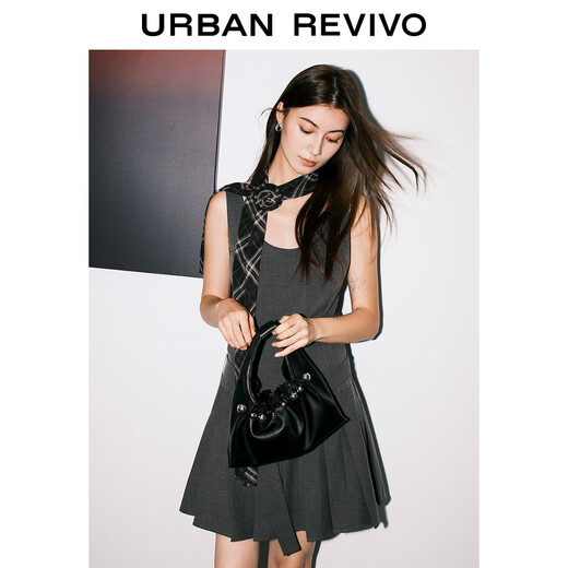 UR2025夏季新款女装简约格雷系腰带背心式连衣裙UWJ750046 深灰 XS