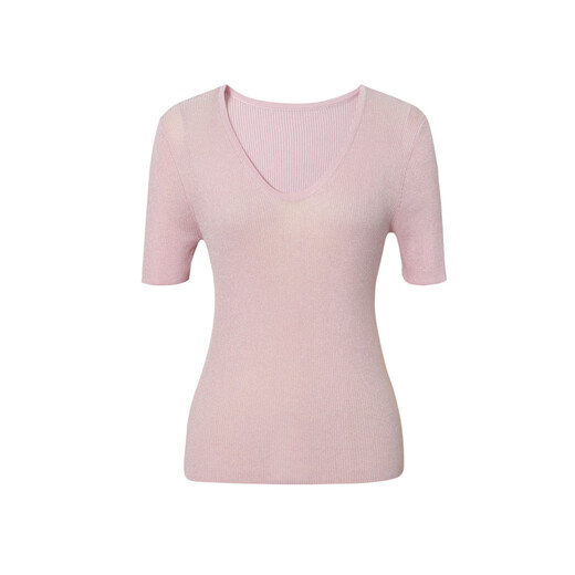 Eifli (eifini) Eifli U-neck bright silk sweater for women's summer short-sleeved slim fit and slim inner top 2025 summer new style pink S