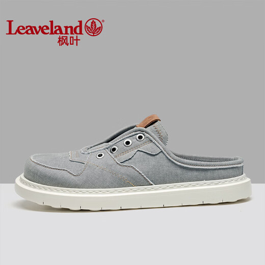 枫叶（leaveland）一脚蹬帆布鞋男夏季简版时尚透气半包拖鞋男防臭软底男士休闲鞋 灰色（皮鞋码） 41