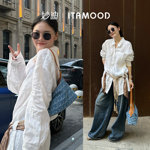 妙迪2025新款丹宁牛仔帆布包小众时尚真皮腋下松弛感hobo包斜挎包包女 丹宁蓝