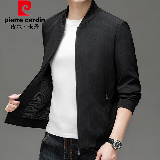 皮尔卡丹（pierre cardin）品牌夹克男款秋季爸爸装新款棒球服休闲商务男装中年上衣外套男 9902黑色 XL