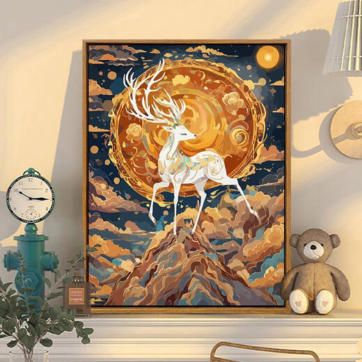 Three-Accent Tiger Dunhuang Divine Beast Nine Colored Deer Digital Oil Painting 2024 New Diy Color Painting Hand-painted Filling Acrylic Painting SJ14757 30*40cm Tightened Thickened Inner Frame