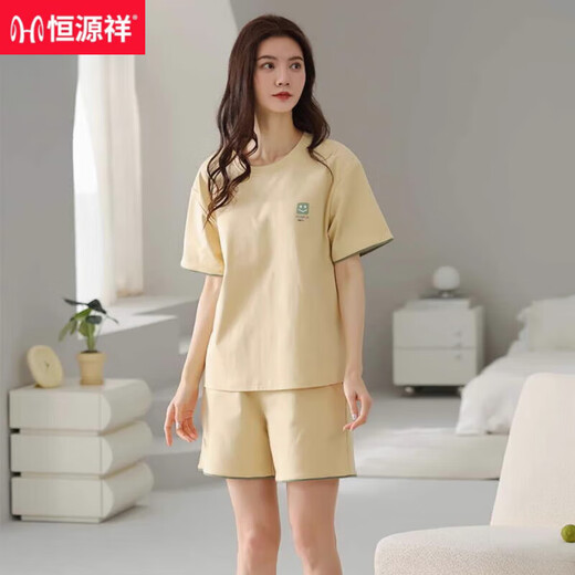 恒源祥睡衣女夏季纯棉短袖短裤简约休闲全棉薄款可外穿家居服套装可外穿 Z9855 M 建议80-100斤