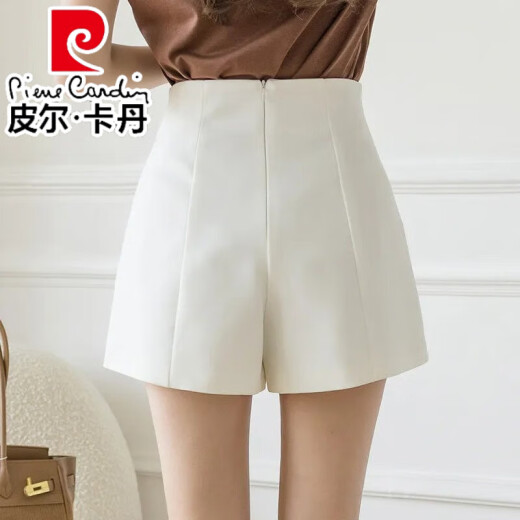 Pierre cardin white suit shorts for women 2025 new summer outfit style thin high waist slimming A-line chiffon wide-leg pants 854 white [commuting capable] S S Recommended 85-95Jin [Jin equals 0.5 kg]