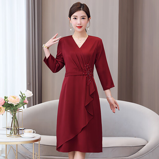La ropa festiva usada por el hijo y la suegra de Xiang Ge durante el vestido de novia del Día Nacional de Verano se puede usar en rojo pequeño [6197 Calidad original] L [sugerido 110Jin [Jin equivale a 0.5 kg] por debajo]