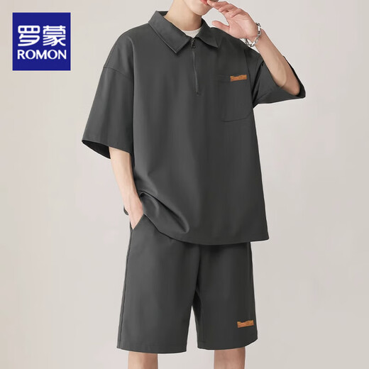 Romon Polo Hals kurzärmeligte T-Shirt Herren Sommereis Ice Seide Dünne Shorts Anzug lässig Lose große Sportbekleidung Sommeranzug TZ056 Meter Weiß M.