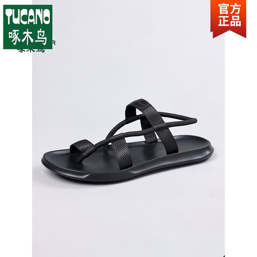 Woodpecker Sandals for men in summer 2025 new style of personalized fashion versatile beach shoes soft sole anti-odor trendy internet celebrity sandals black 9866 38