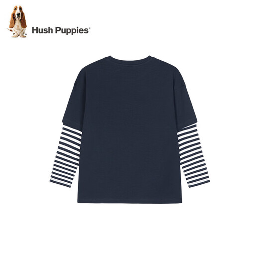 Hush Puppies casual style children's clothing boys autumn bottoming shirt long-sleeved T-shirt loose and comfortable casual long-sleeved crew neck shirt navy blue 130 cm slightly thin
