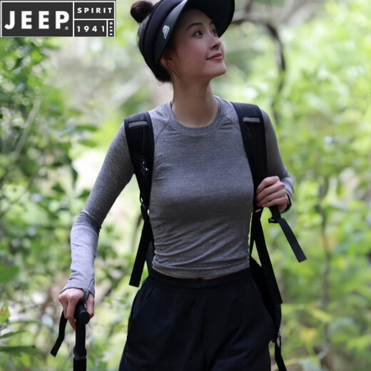 Jeep Spirit Entrenamiento de senderismo al aire libre Absorción de humedad de la humedad de los hombres Camisa de base de manga larga de hombro de cuello redondo 1506 azul S (100-120Jin [Jin equivale a 0.5 kg])