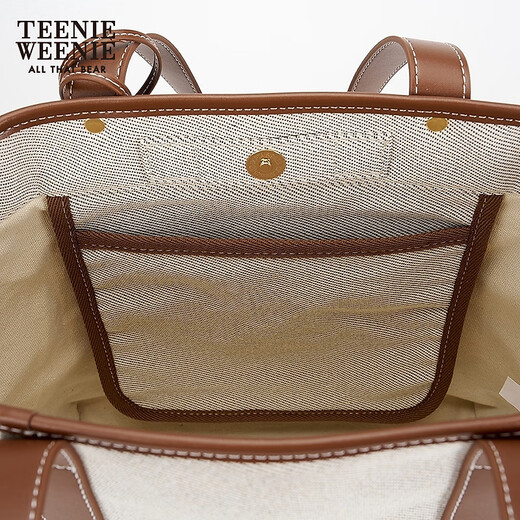 Teenie Weenie bearnova women's shoulder bag 2025 summer new fashion personality color block casual canvas bag brown FRE
