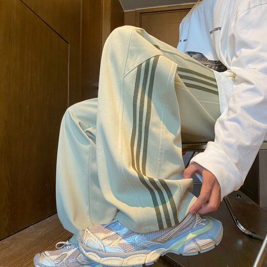 Zhiwei 2025 new style sweatpants men's spring and autumn trendy American casual boys' pants drapey loose wide-leg straight sports pants white floral gray M recommended 90-110Jin Jin equals 0.5 kg