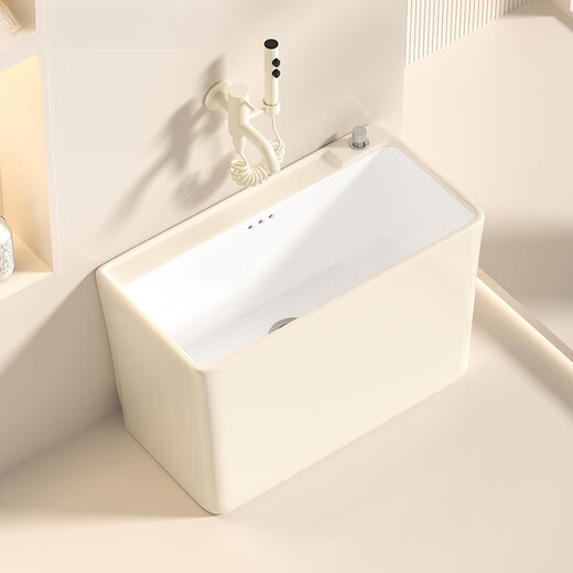 九牧（JOMOO）2025新款拖把池阳台家用新款陶瓷拖布池奶油风长方形水池墩布池落 1047奶油白+无龙头