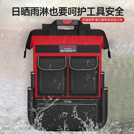 DELIXI ELECTRIC Backpack Tool Backpack Strong and Durable Electrician Canvas Storage Multifunctional Repair Bag Thickened 17-inch Plastic Bottom