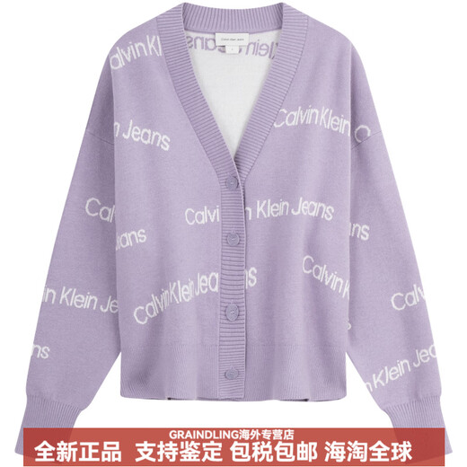 凯文克莱（Calvin Klein）含羊毛混纺提花纽扣V领宽松针织开衫毛衣女士 BEH-太空黑 XS