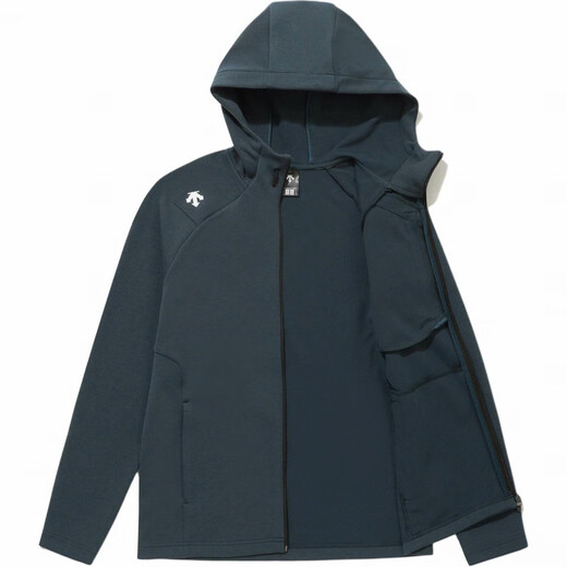
DESCENTE solid color logo printed hooded zipper stretch long sleeve jacket jacket for men and women black 100